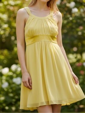 Yellow Silk Chiffon Dress | Women’s Size 6 | Wedding Guest Cocktail Dress